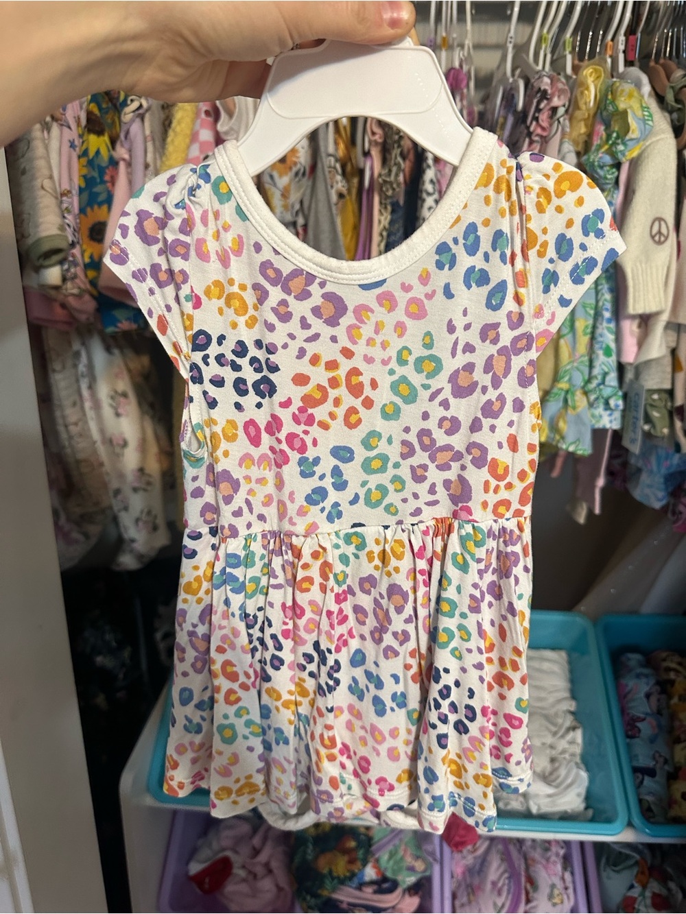 Little Sleepies White Rainbow Leopard Bodysuit Twirl Dress 12-18